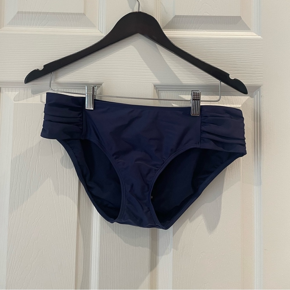 Woman’s navy blue bikini bottoms